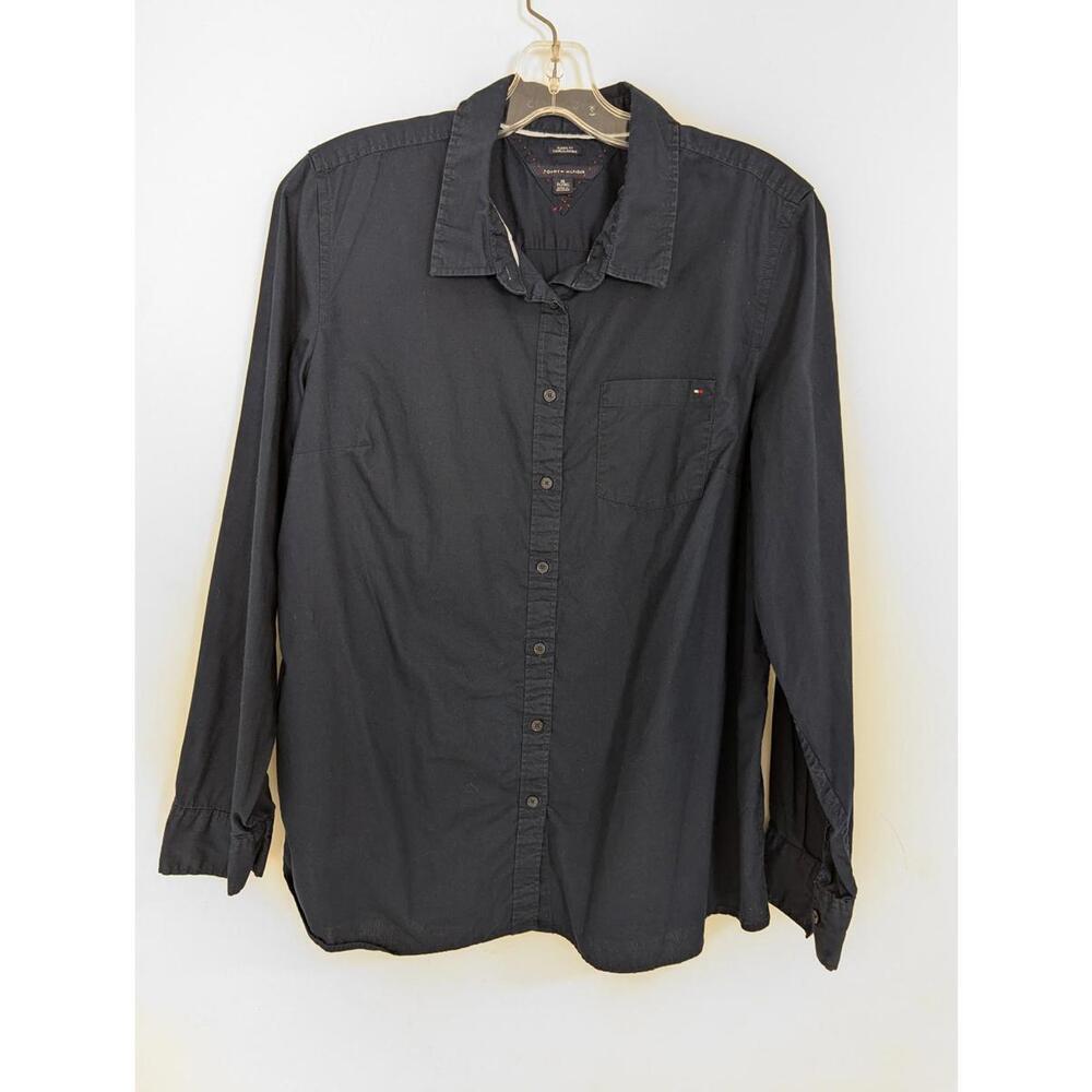 Tommy Hilfiger Women's Shirt Size XL Classic Fit Cotton Navy Business Casual